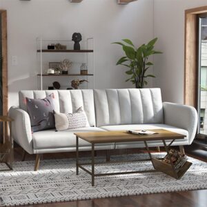 Brittan Linen Sofa Bed With Wooden Legs In Light Grey