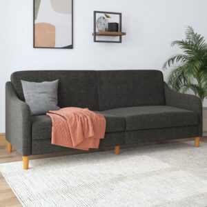 Jaspar Linen Fabric Sofa Bed With Wooden Legs In Grey