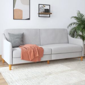 Jaspar Linen Fabric Sofa Bed With Wooden Legs In Light Grey