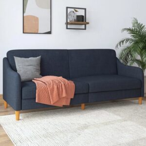 Jaspar Linen Fabric Sofa Bed With Wooden Legs In Navy