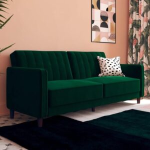 Pina Velvet Sofa Bed With Wooden Legs In Green